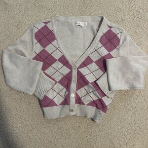 Aeropostale Pink and Cream Argyle Cardigan